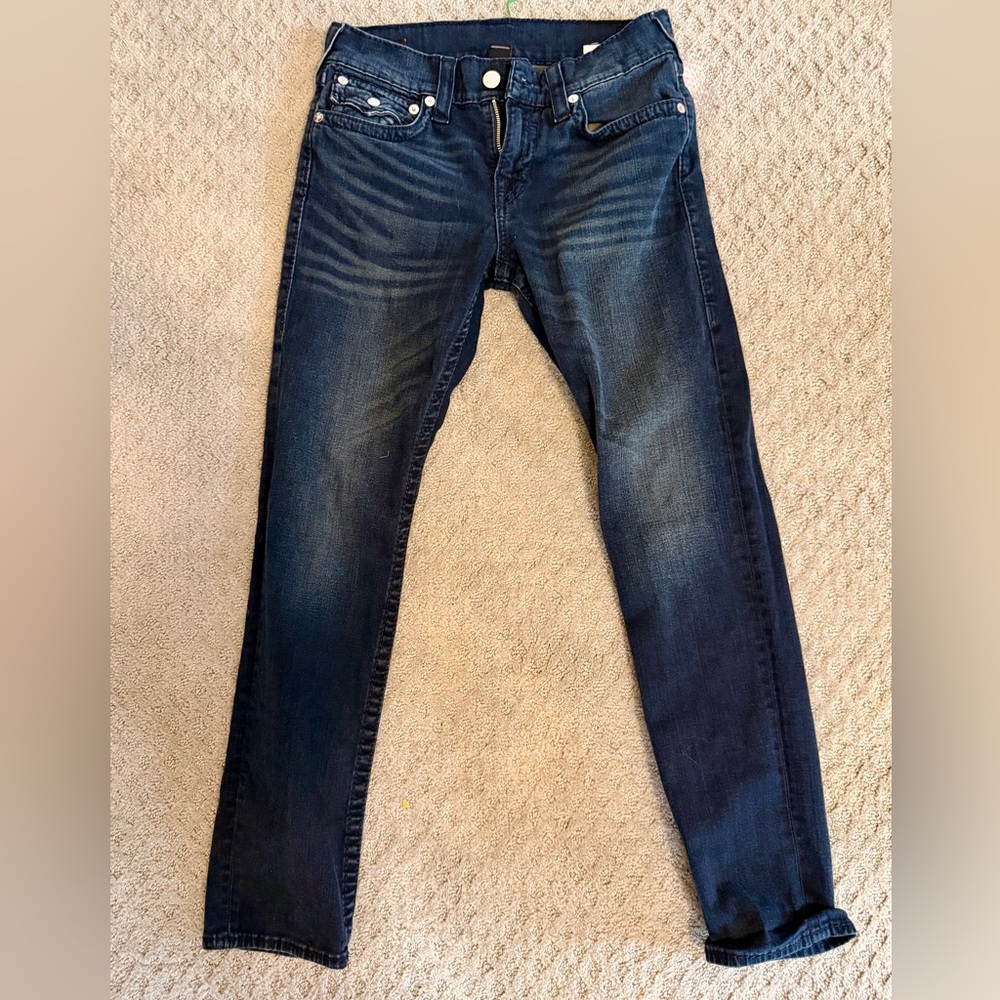 True Religion Geno Relaxed Slim Jeans Size 30 Dark Wash Flap Pocket